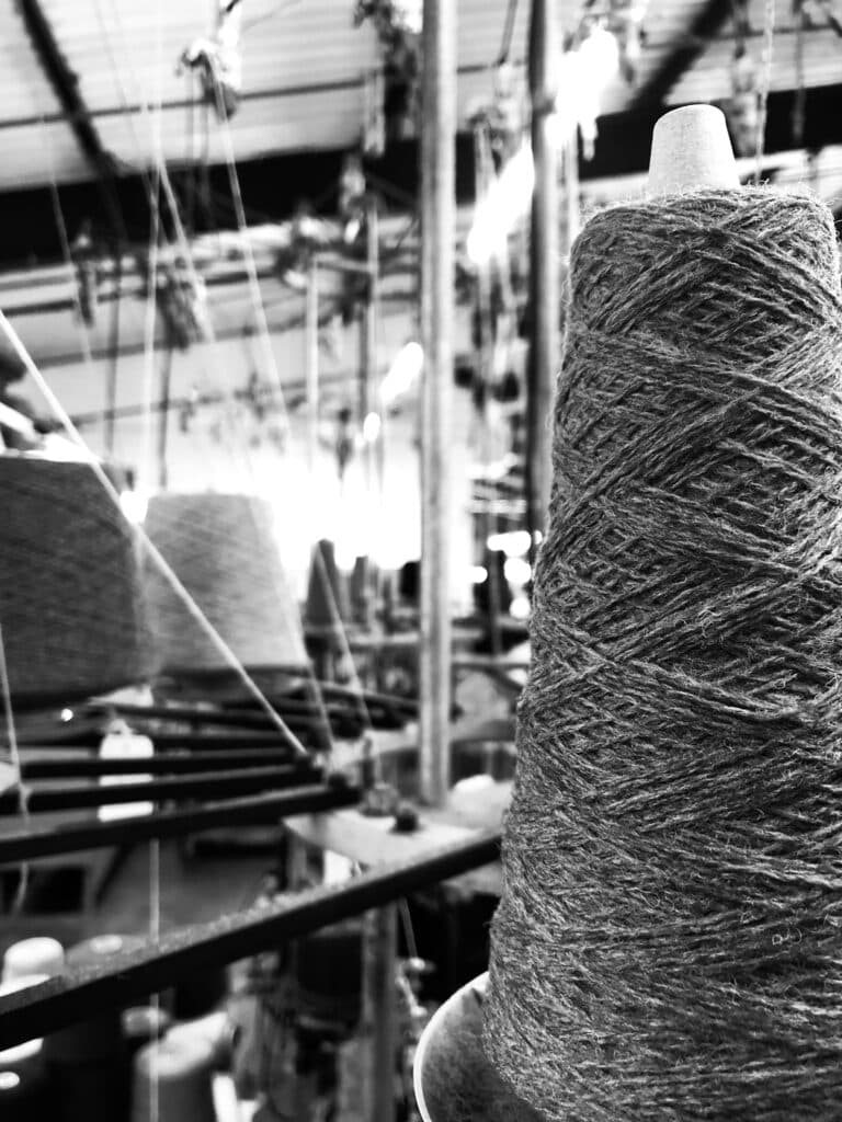 Wool on the loom at the Le Bonnet mill in Scotland